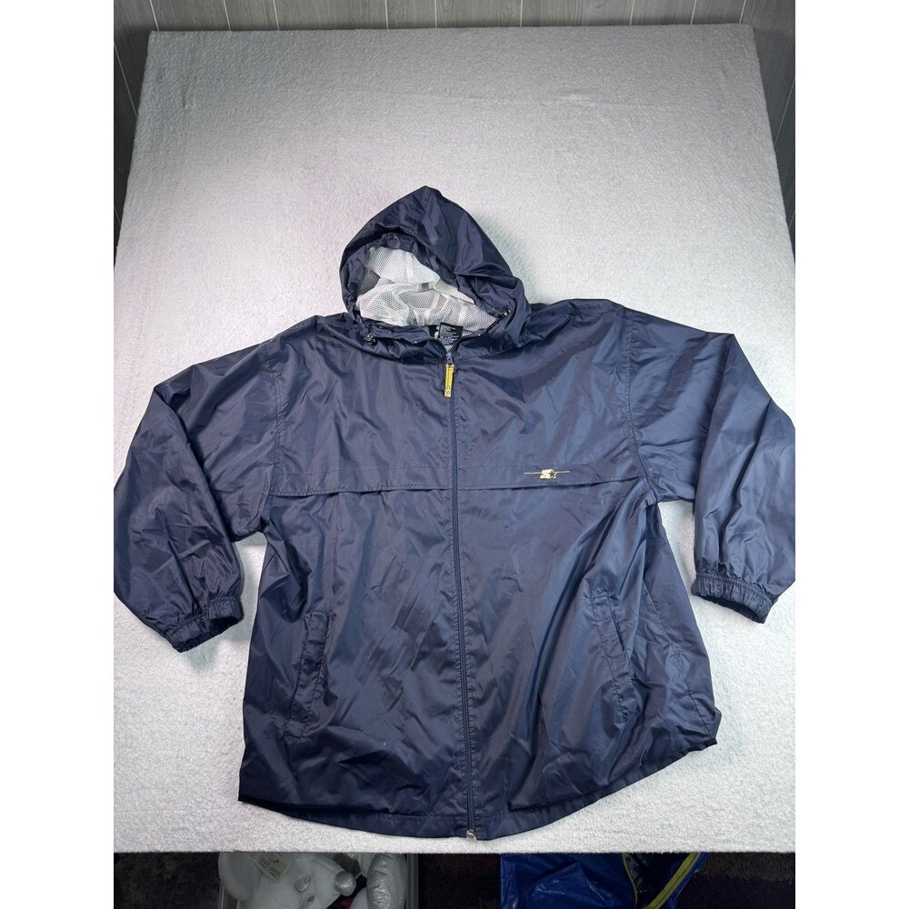 Starter Men's XL Extra Large Navy Blue Full Zip Hooded Windbreaker Jacket Mesh